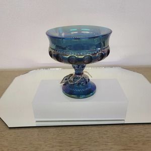 Blue Indian Carnival glass compote